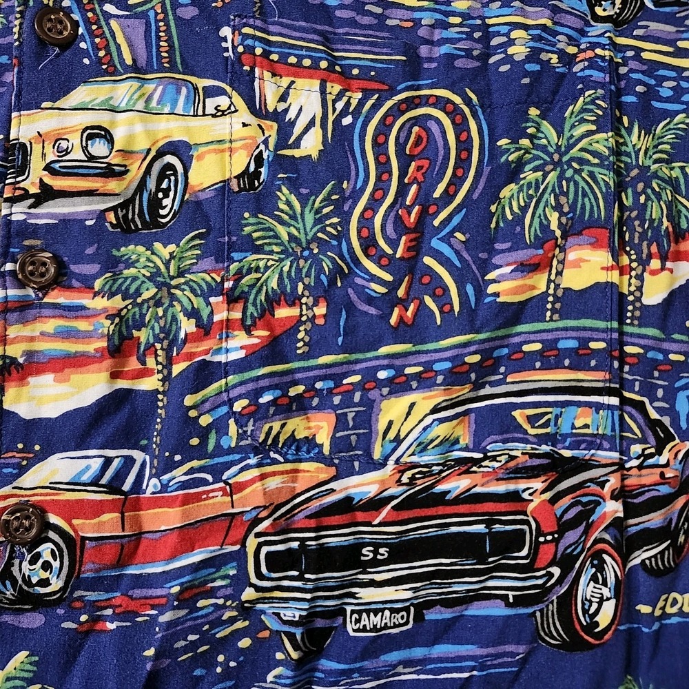VTG Reyn Spooner American Classics Cars All-Over Print Hawaiian Royal Blue XL - Picture 8 of 11